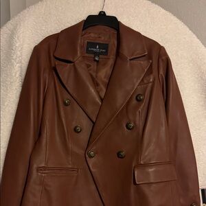 LEATHER chestnut Double-Breasted Jacket